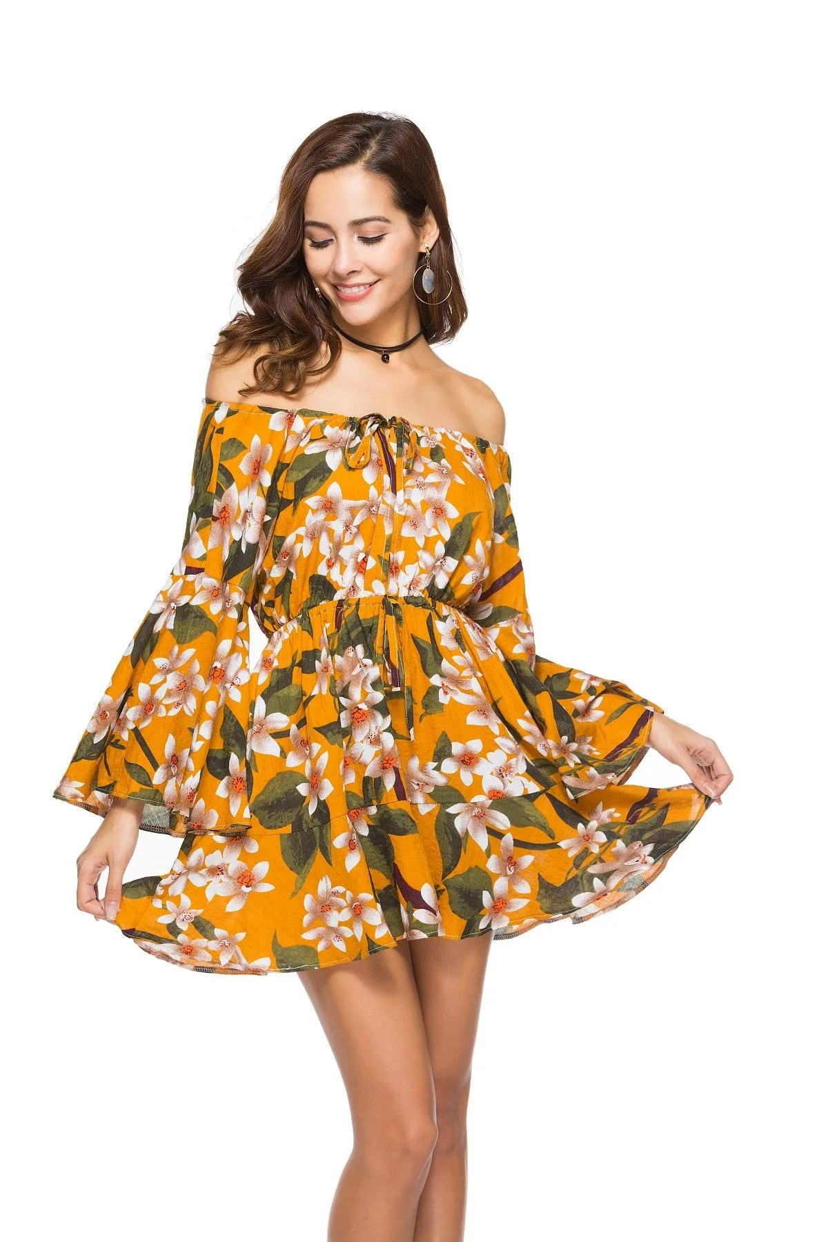 2018 new arrival Printed Flower Strapless Mini dress