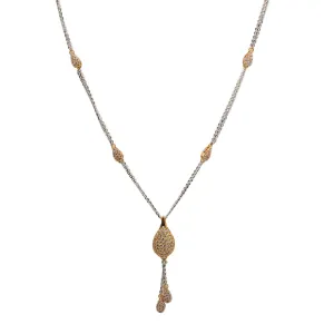 22K Multi Tone Gold Chain Necklace W/ CZ Gemstones & Teardrop Tassel Pendant