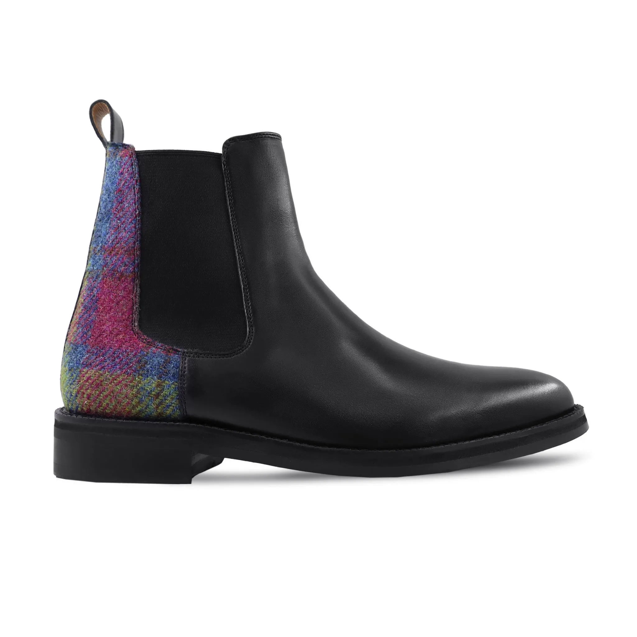 Algeni - Men's Black Calf Leather and Harris Tweed Chelsea Boot