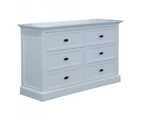 Beechworth Dresser 6 Chest of Drawers Pine Wood Storage Cabinet Hampton - White