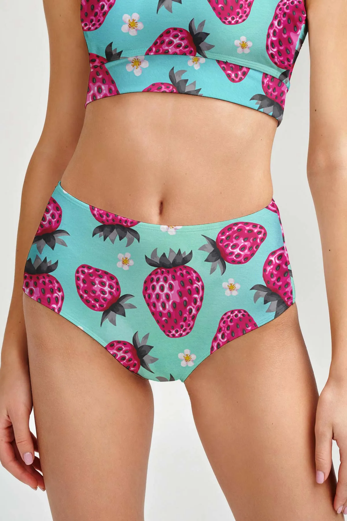 Berry Cute Cara Blue & Pink High-Waist Hipster Bikini Bottom - Women