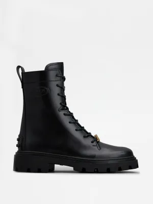 Black leather combat boots