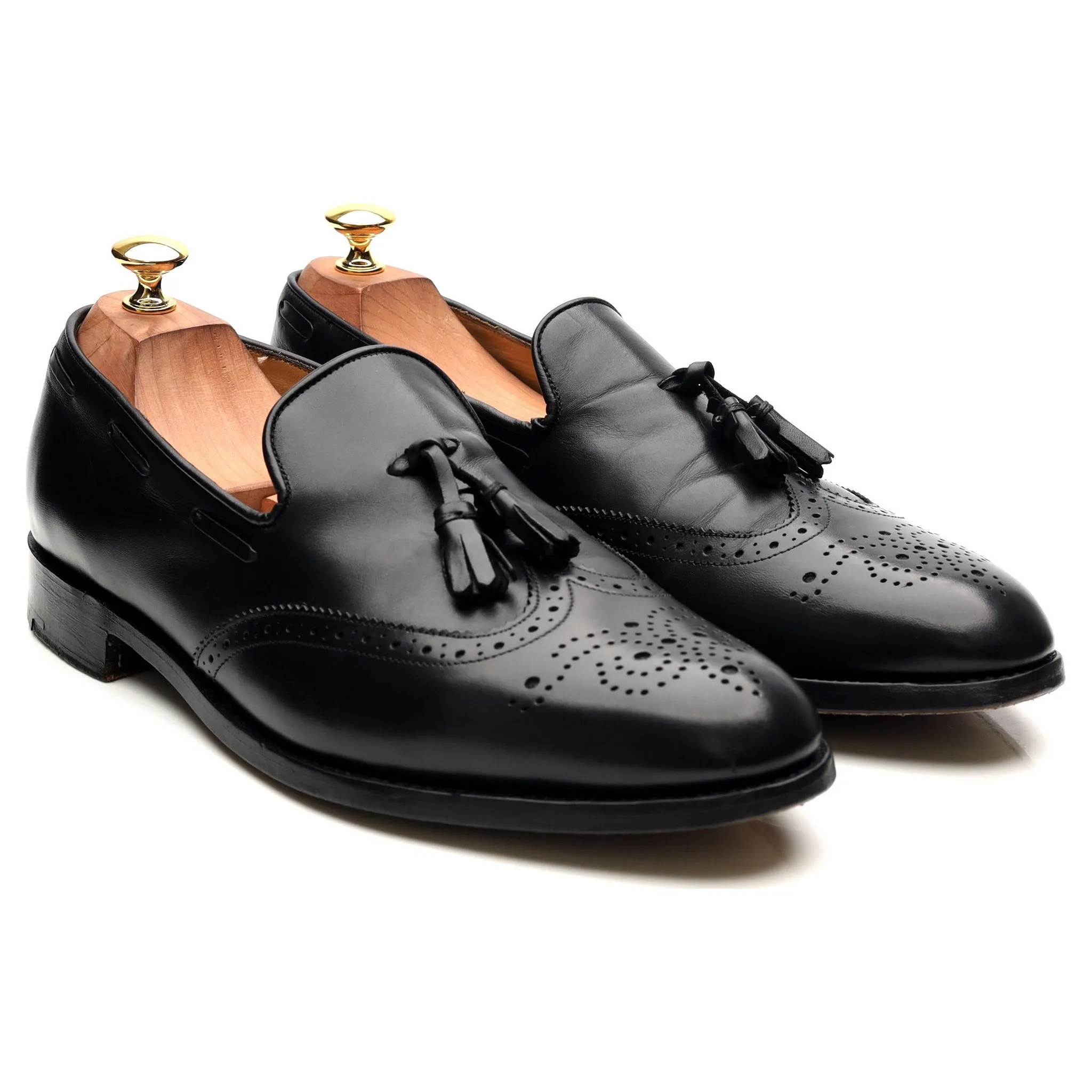 Black Leather Wing Cap Tassel Loafers UK 10 F