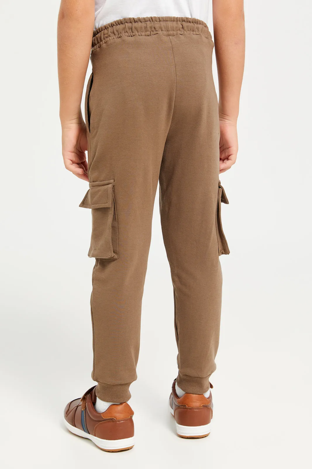 Boys Brown Cargo Pocket Jogger Pants