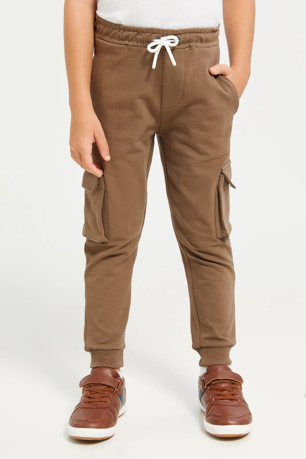 Boys Brown Cargo Pocket Jogger Pants