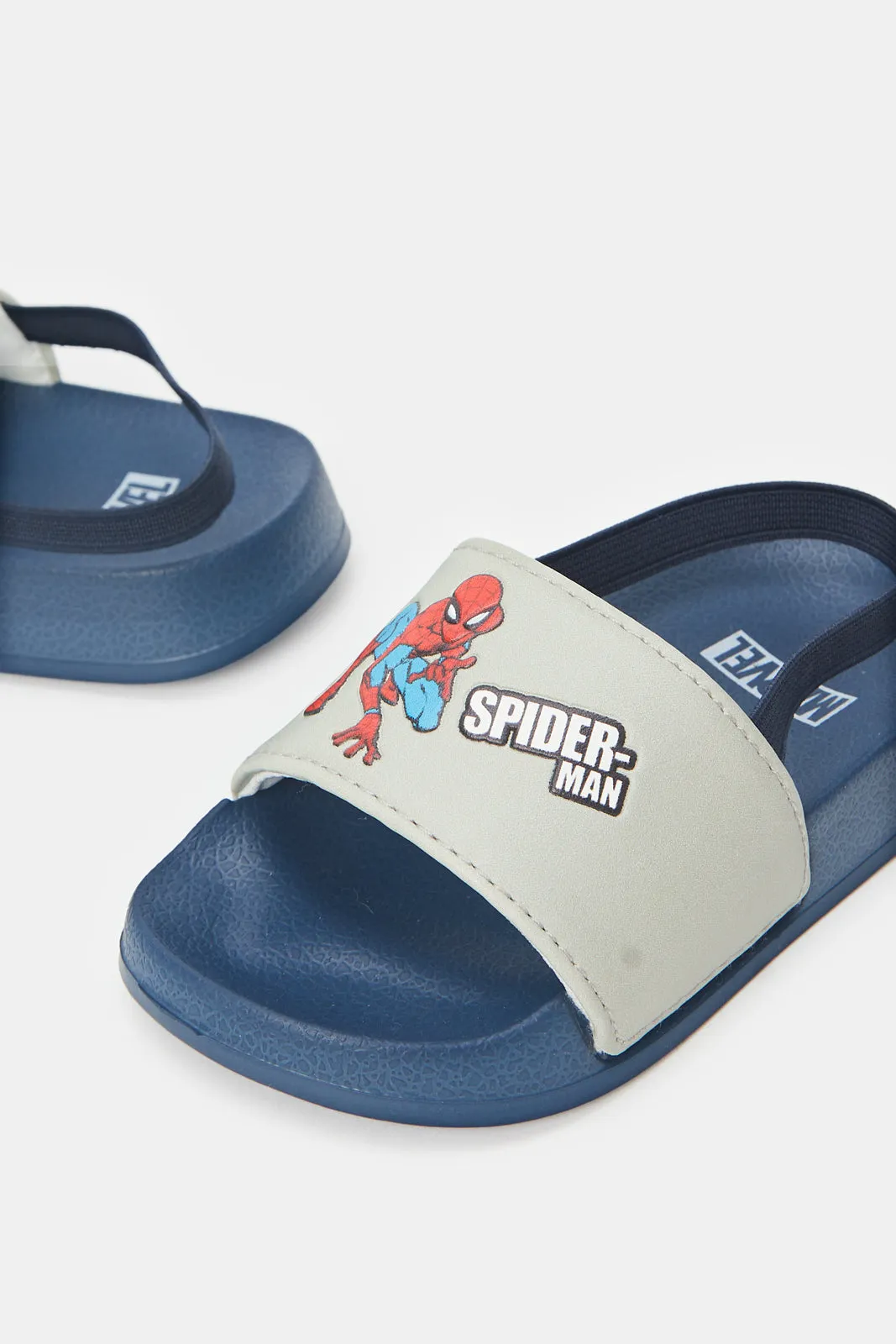 Boys Grey Spiderman Embossed Slide With Backstrap