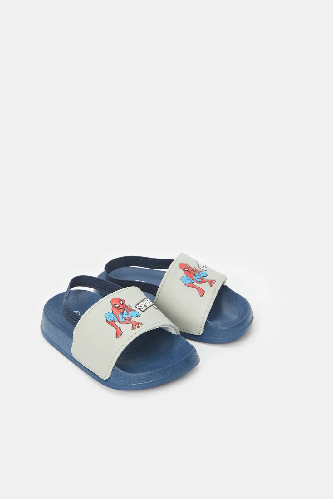 Boys Grey Spiderman Embossed Slide With Backstrap