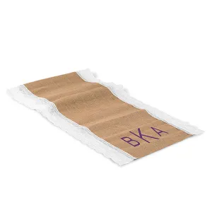 Burlap And Lace Table Runner - Geo Monogram Print (90" / 2.3m long) Lavender