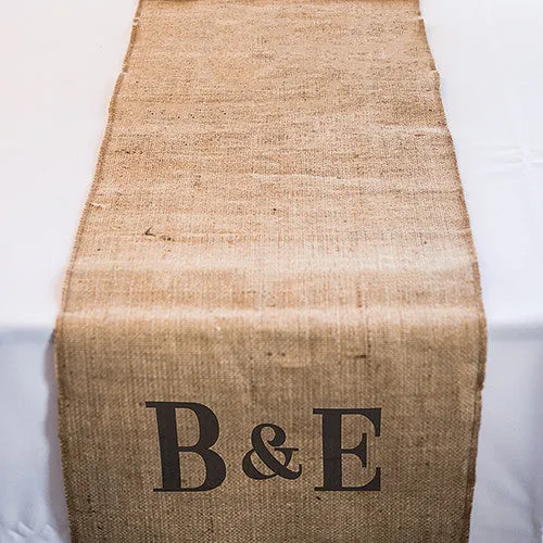 Burlap Table Runner With Equestrian Monogram (120" / 3.0m long) Black