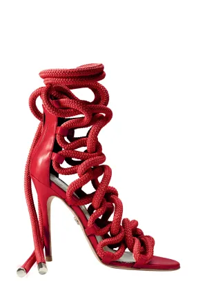 CARLA CHERRY LEATHER & ROPE SANDALS