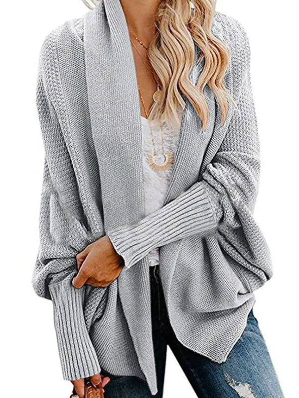 Casual Batwing Sleeves Loose Solid Color Cardigan Tops