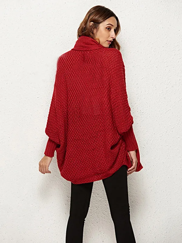 Casual Batwing Sleeves Loose Solid Color Cardigan Tops