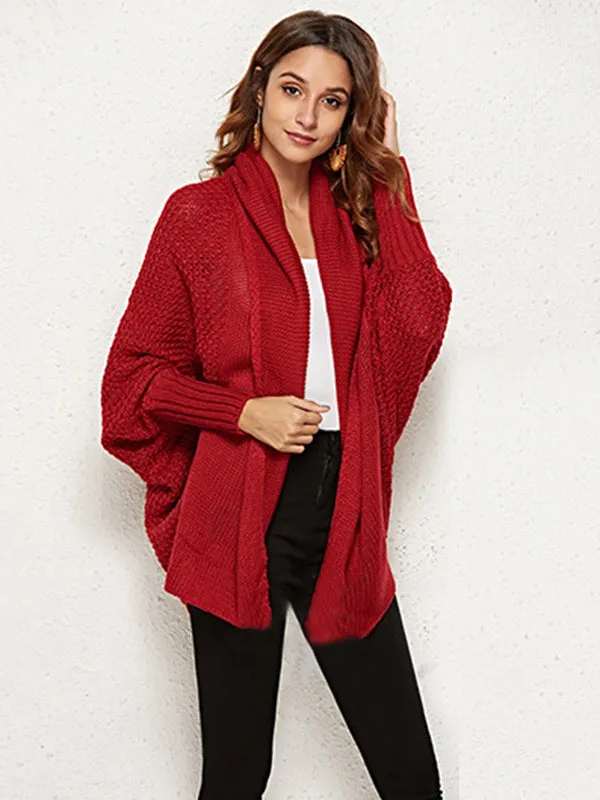 Casual Batwing Sleeves Loose Solid Color Cardigan Tops