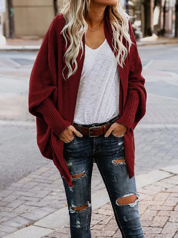 Casual Batwing Sleeves Loose Solid Color Cardigan Tops