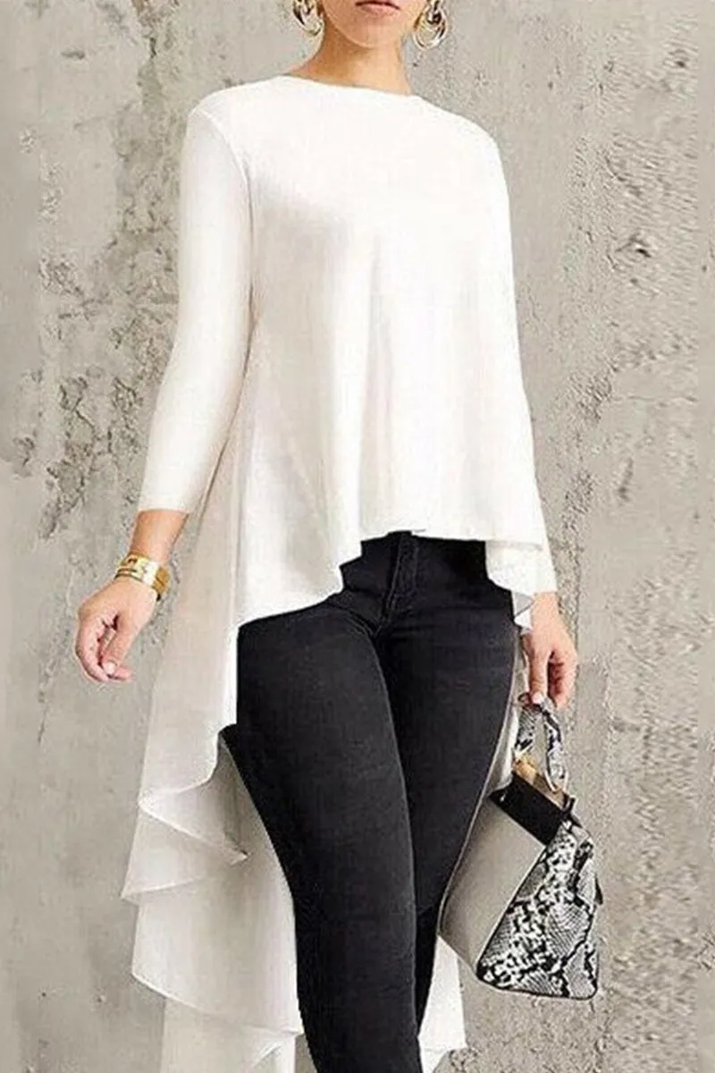 Casual Simplicity Solid Asymmetrical O Neck Tops