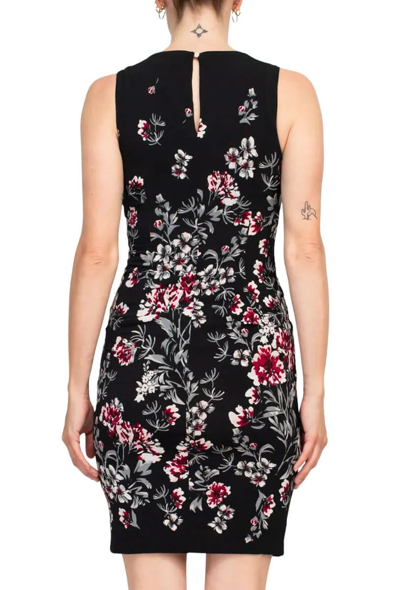 Catherine Malandrino Crew Neck Sleeveless Floral Print Key Hole Back Jersey Dress