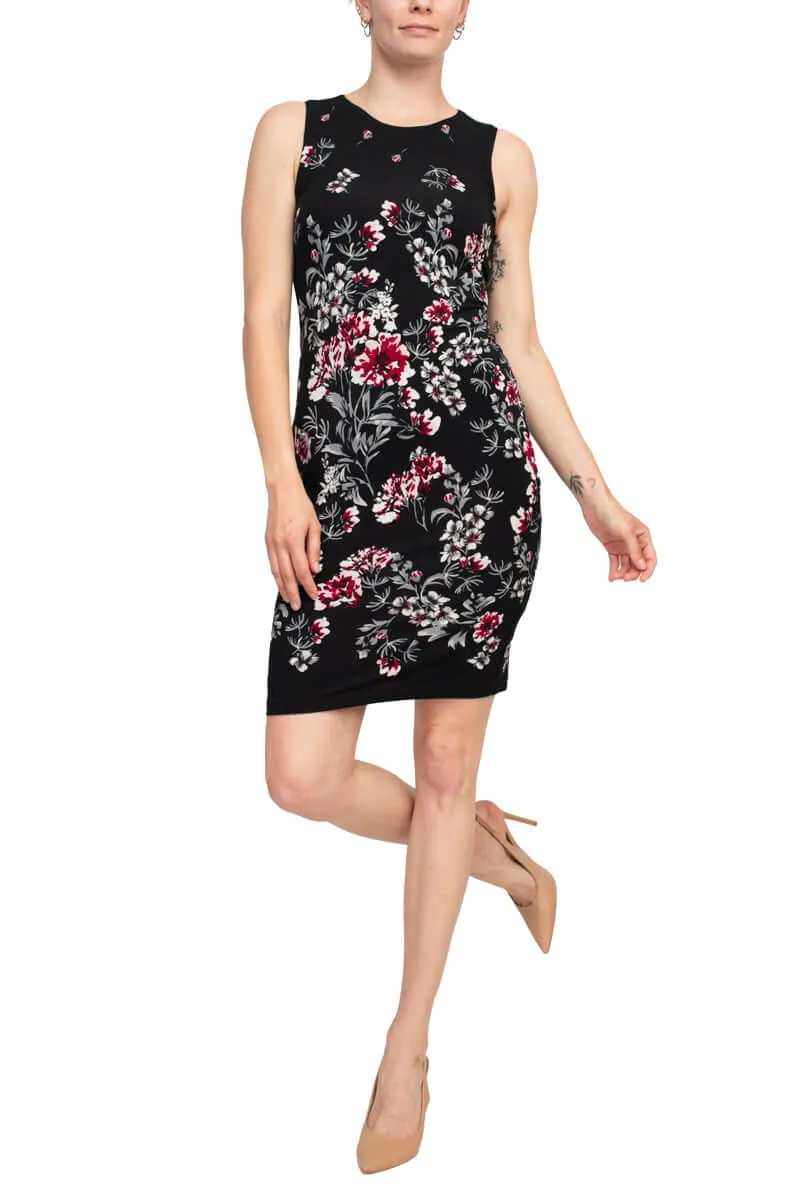 Catherine Malandrino Crew Neck Sleeveless Floral Print Key Hole Back Jersey Dress