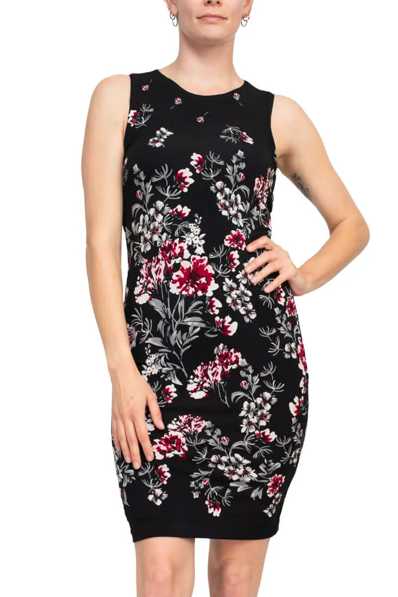 Catherine Malandrino Crew Neck Sleeveless Floral Print Key Hole Back Jersey Dress