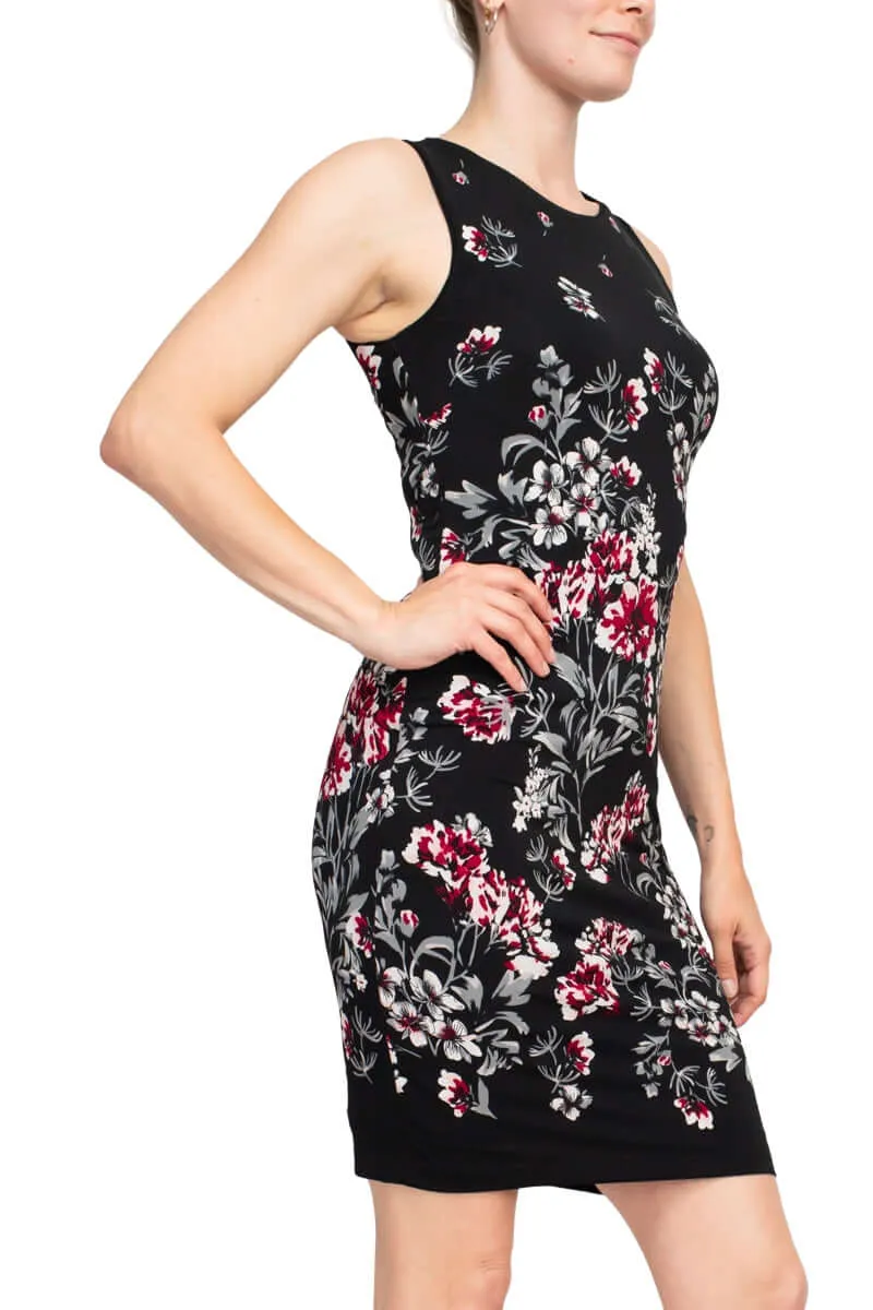 Catherine Malandrino Crew Neck Sleeveless Floral Print Key Hole Back Jersey Dress