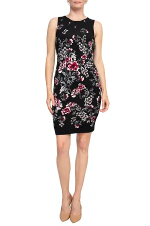 Catherine Malandrino Crew Neck Sleeveless Floral Print Key Hole Back Jersey Dress