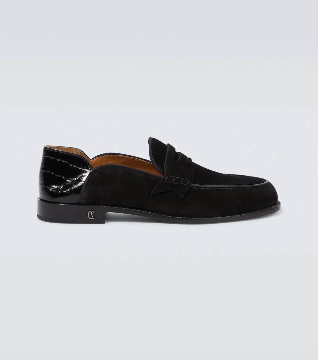 Christian Louboutin Suede and Crocodile Leather Penny No Back Loafers, Black