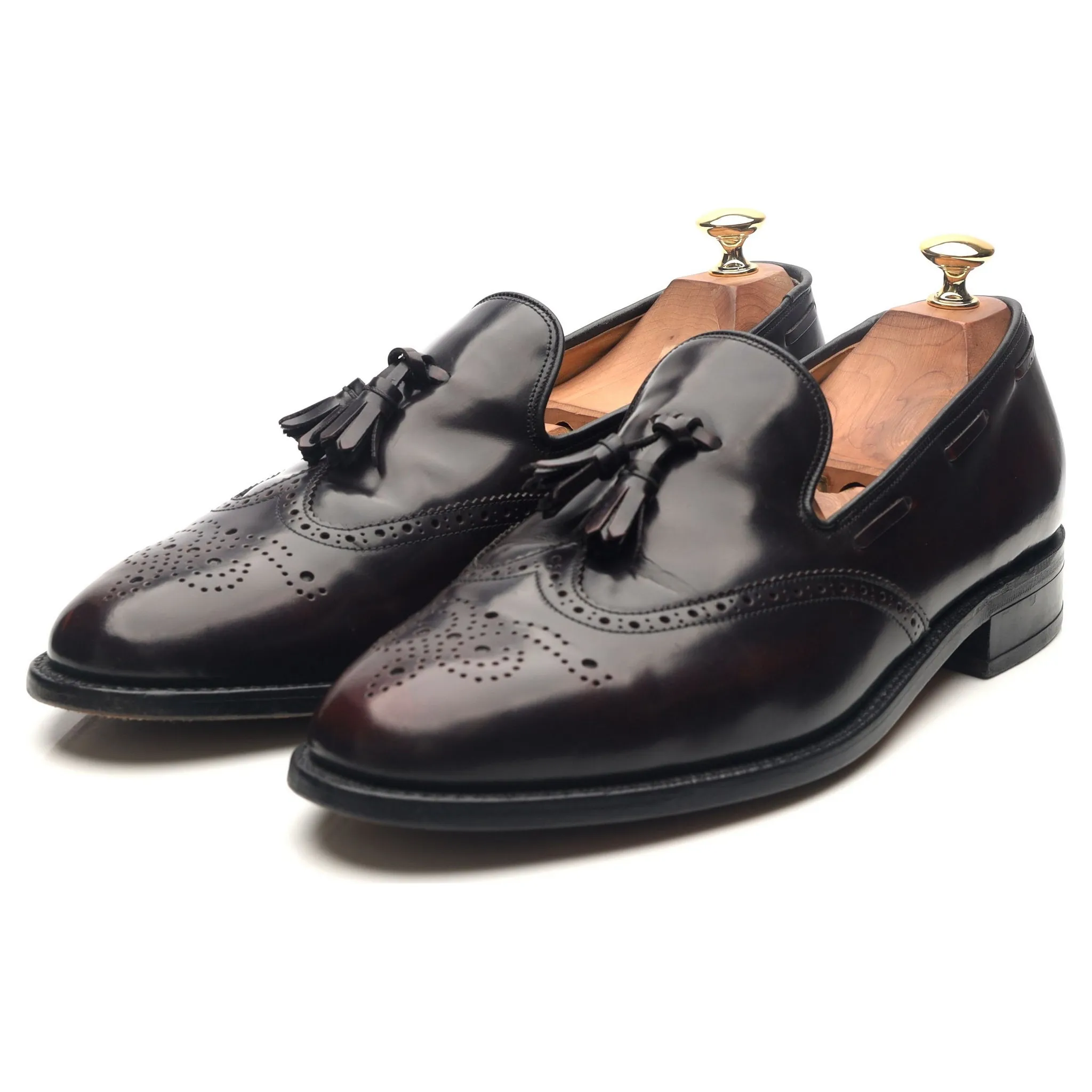 'Clive' Burgundy Leather Wing Cap Tassel Loafers UK 9.5 G