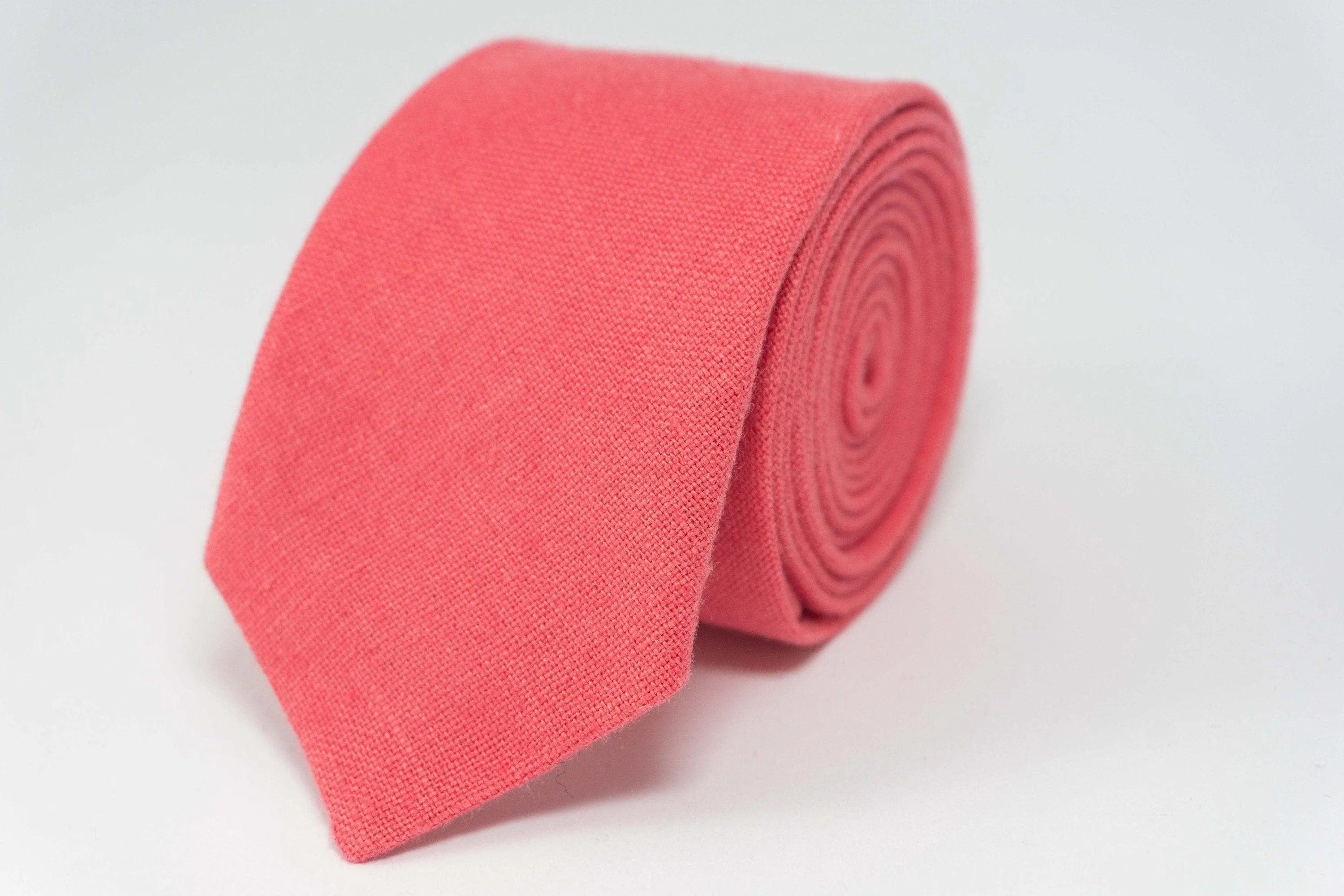 Coral linen necktie | Coral wedding ties for groomsmen proposal gift