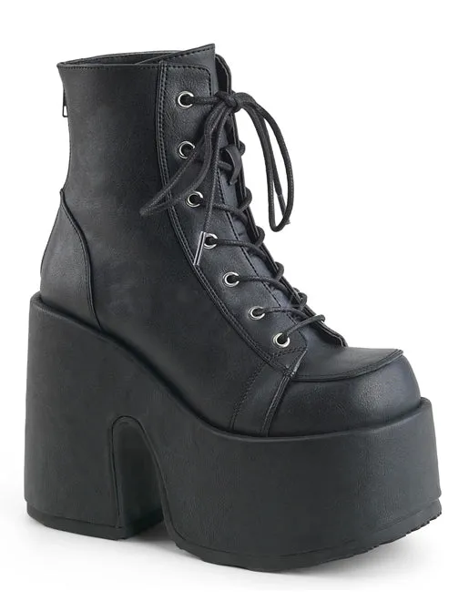 DEMONIA CAMEL 203 PLATFORM BOOTS - BLACK VEGAN LEATHER