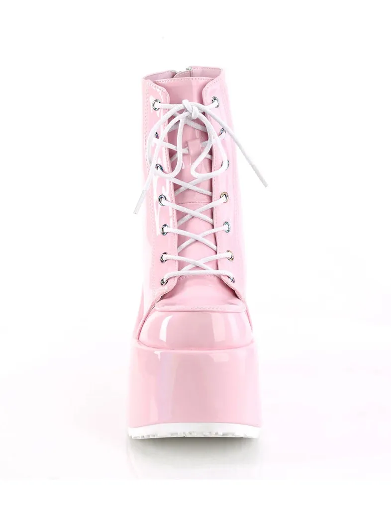 DEMONIA CAMEL 203 PLATFORM BOOTS - PATENT PINK