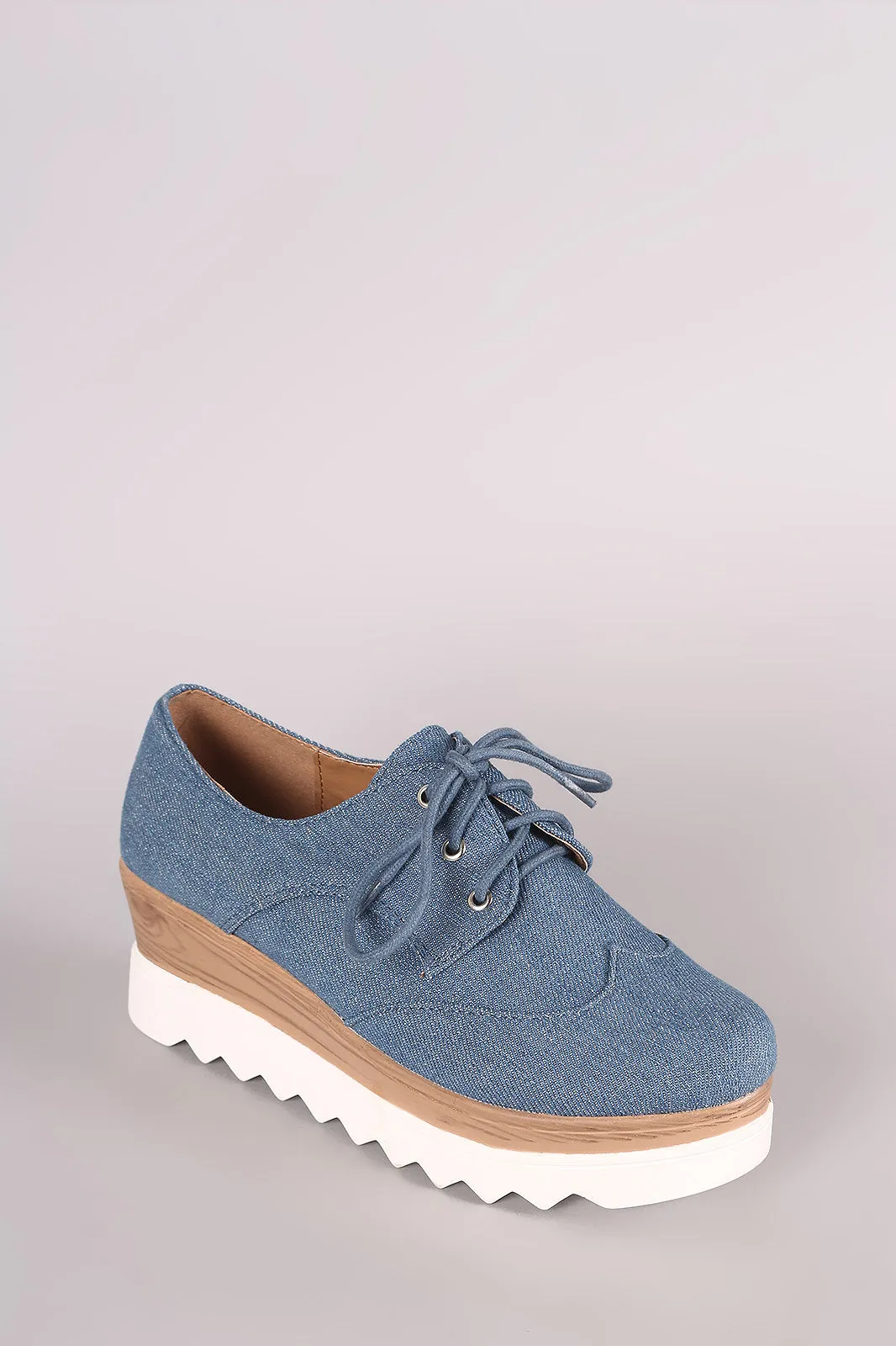 Denim Lug Sole Lace Up Oxford Platform Wedge