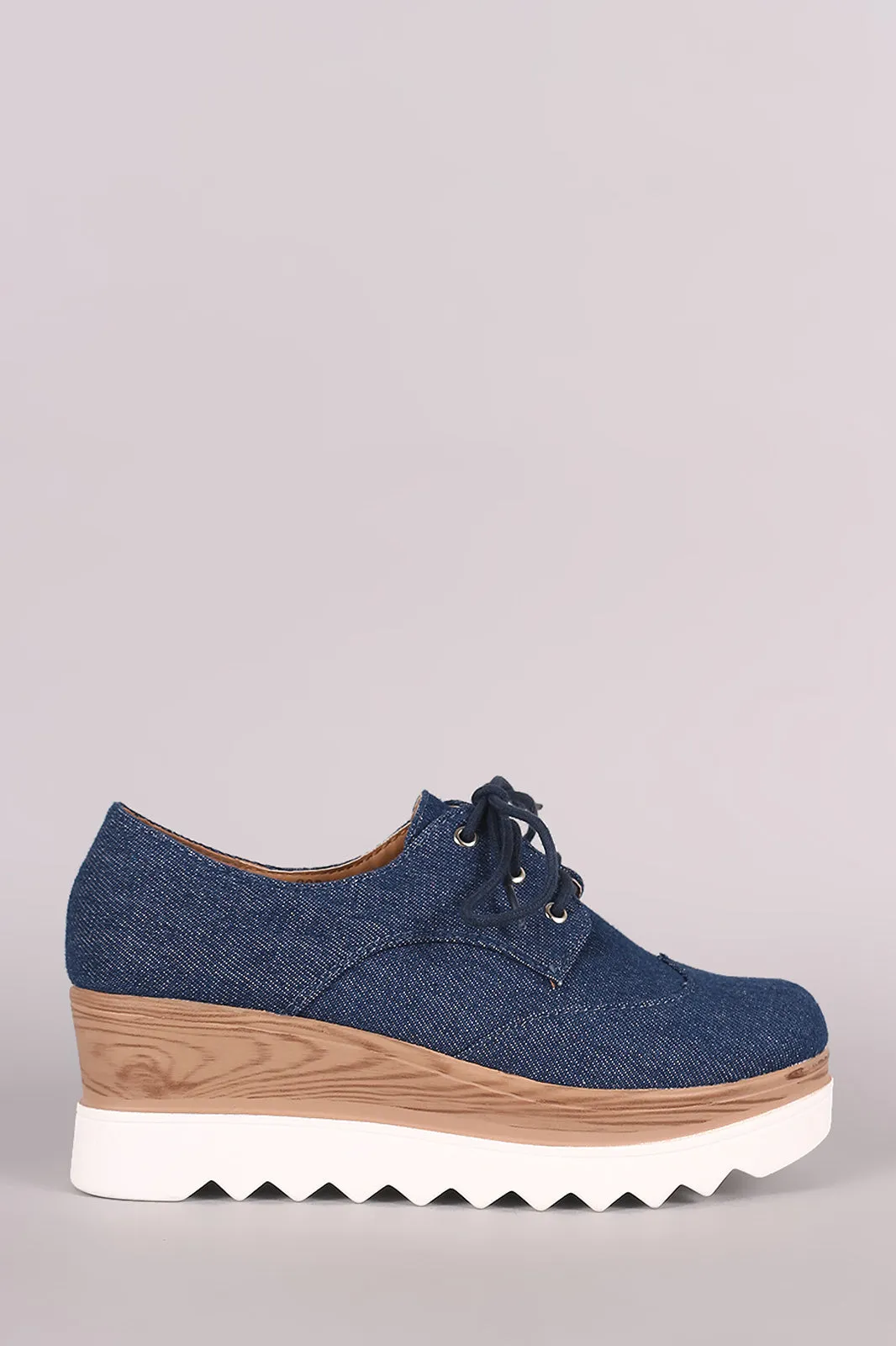 Denim Lug Sole Lace Up Oxford Platform Wedge