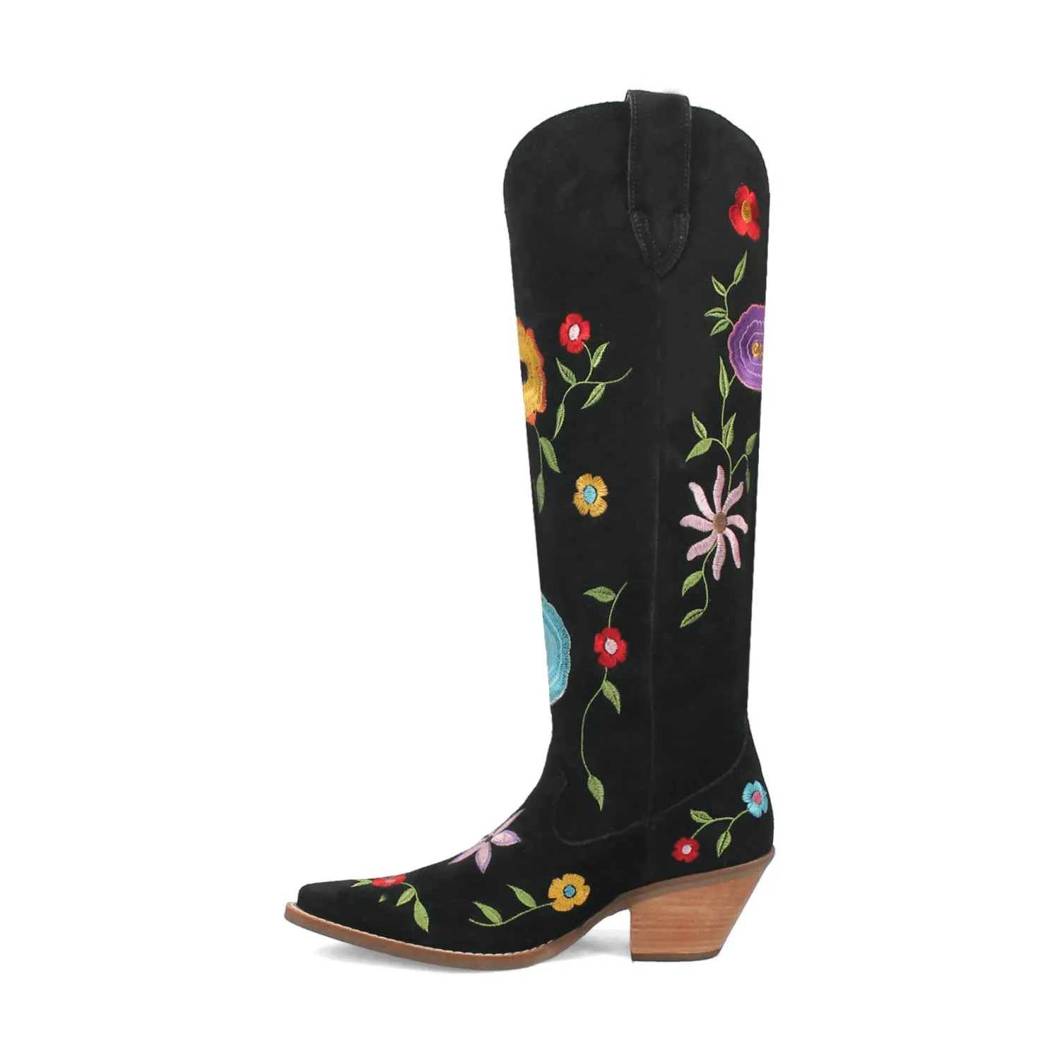 Dingo Womens Flower Power Black Suede Cowboy Boots