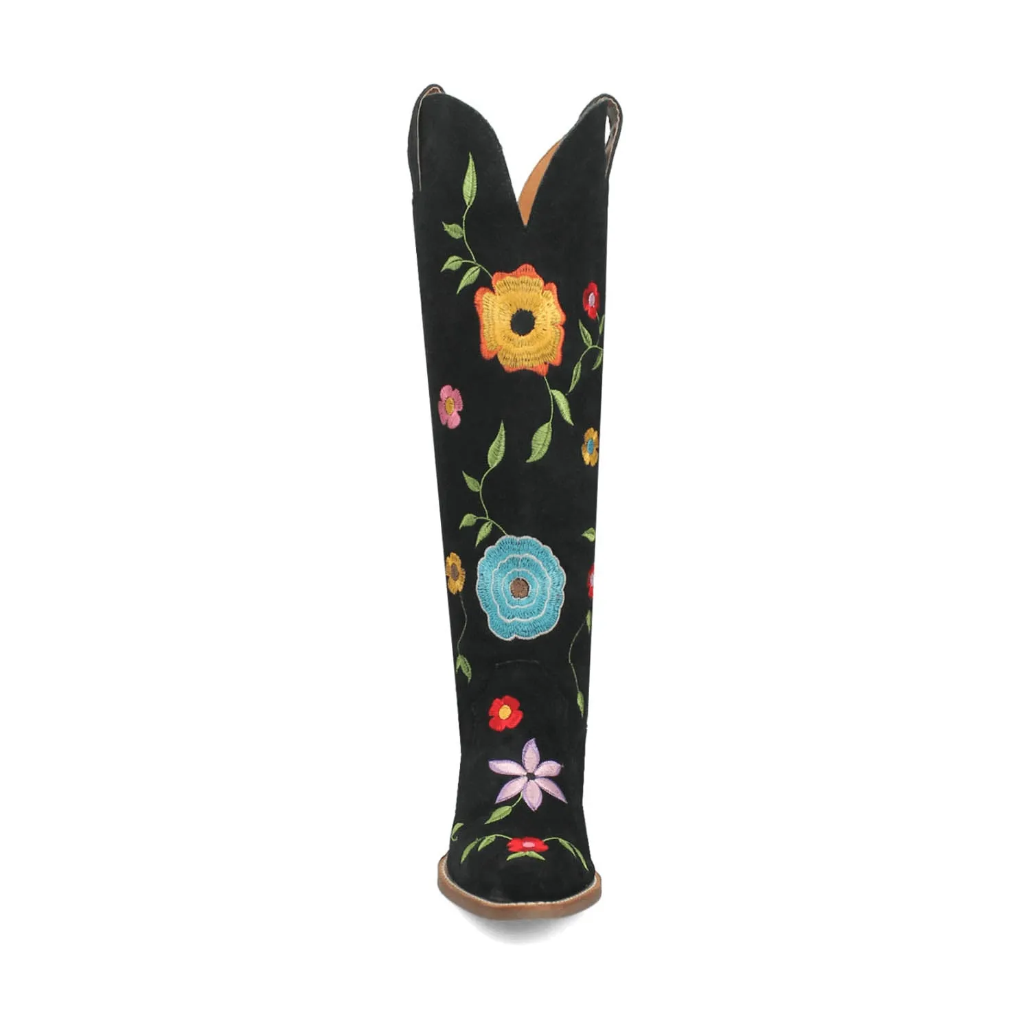 Dingo Womens Flower Power Black Suede Cowboy Boots