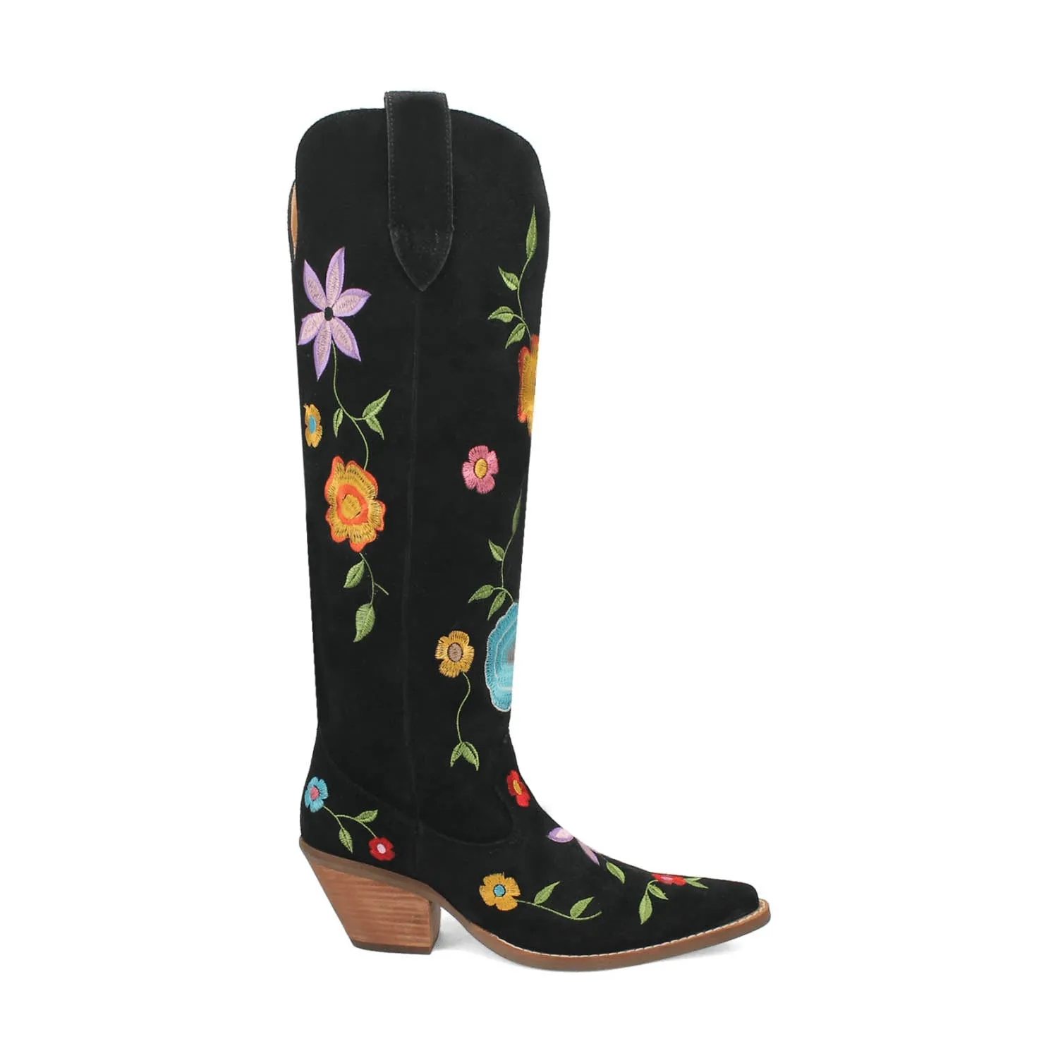 Dingo Womens Flower Power Black Suede Cowboy Boots