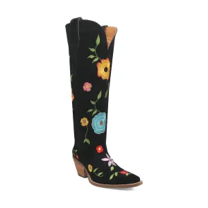 Dingo Womens Flower Power Black Suede Cowboy Boots