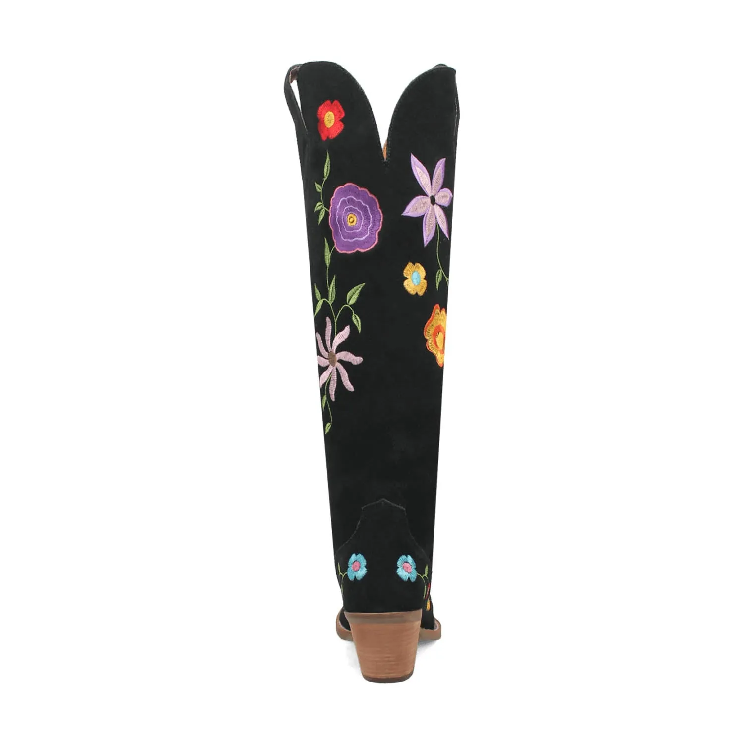 Dingo Womens Flower Power Black Suede Cowboy Boots