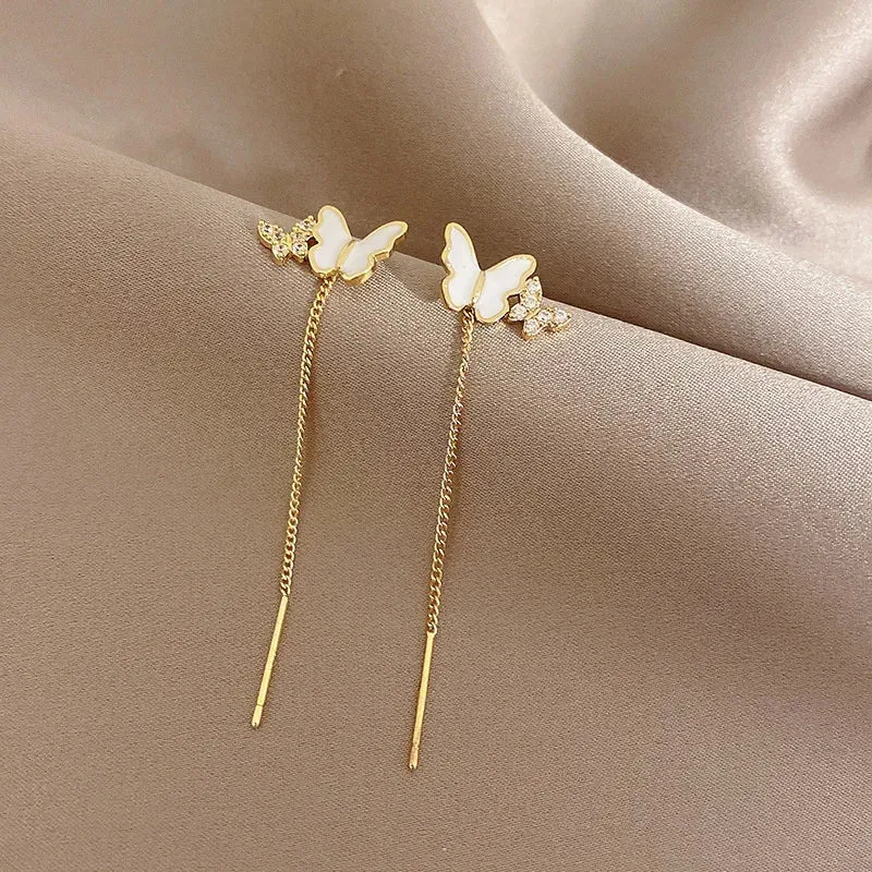 Elegant Butterfly Tassel Pearl Drop Earrings for Women