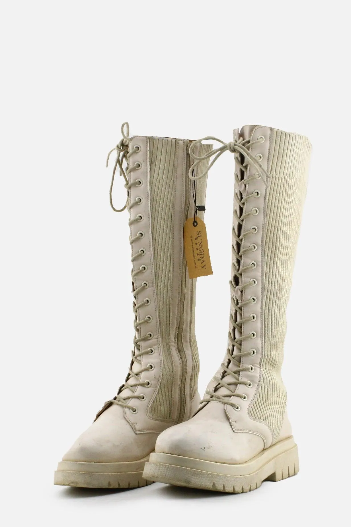 European Brand Zipper Laces Combat Long Boots | Textile