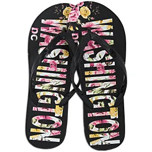 FFDC6B Robin Ruth Flip Flops - Washington DC Flower BLACK/PINK