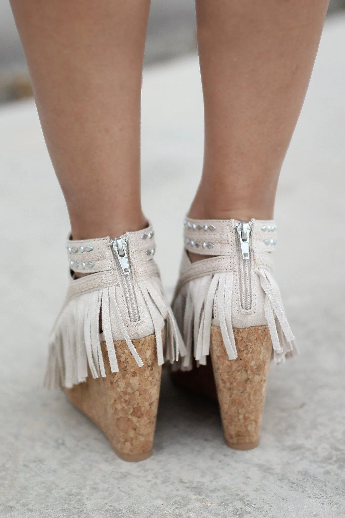 Frolic In Fringe Cream Wedges