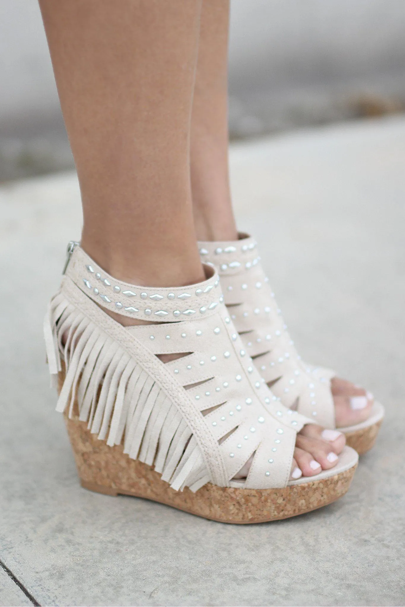 Frolic In Fringe Cream Wedges