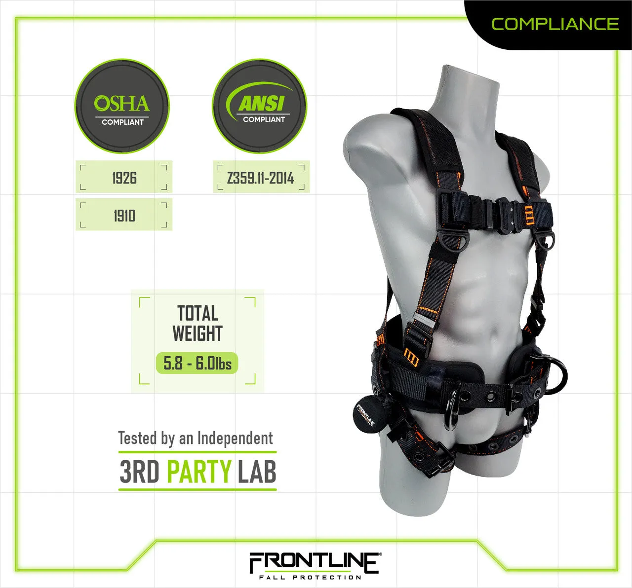 Frontline 110CTB Combat Lite Full Body Harness all Aluminum Hardware and Suspension Trauma Straps M/L