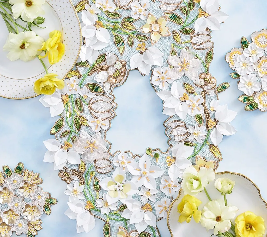 Gardenia Runner in Sky, White & Yellow