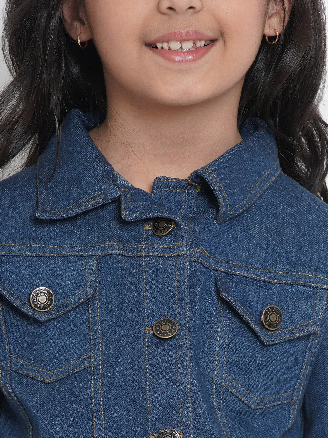 Girl's Blue Denim Solid Jacket Top  - NOZ2TOZ KIDS