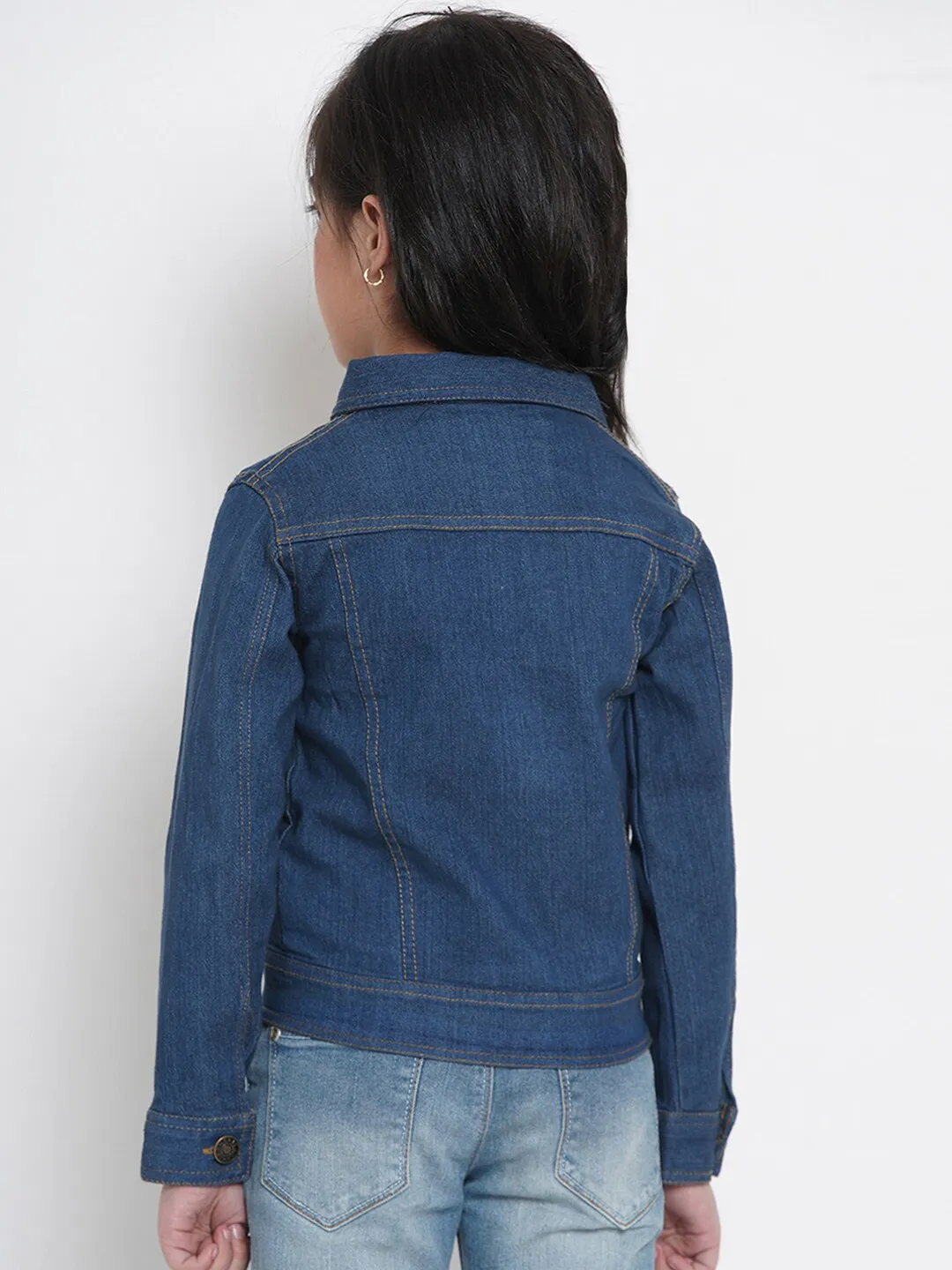 Girl's Blue Denim Solid Jacket Top  - NOZ2TOZ KIDS