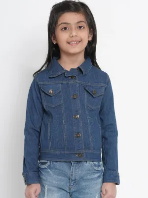 Girl's Blue Denim Solid Jacket Top  - NOZ2TOZ KIDS