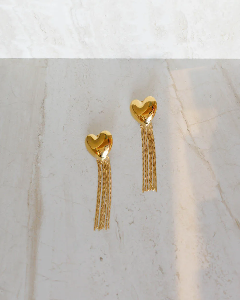 Gold Heart Tassel Earrings