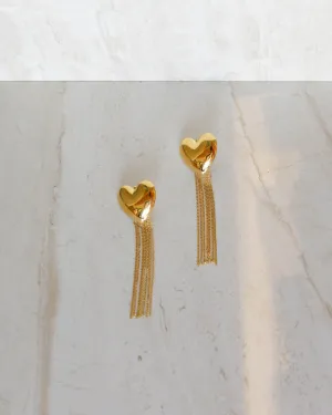 Gold Heart Tassel Earrings