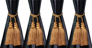 Heart Home Polyester 4 Pieces Curtain Tie Back Tassel Set (Gold) CTHH5296, Standard (CTHH05296)