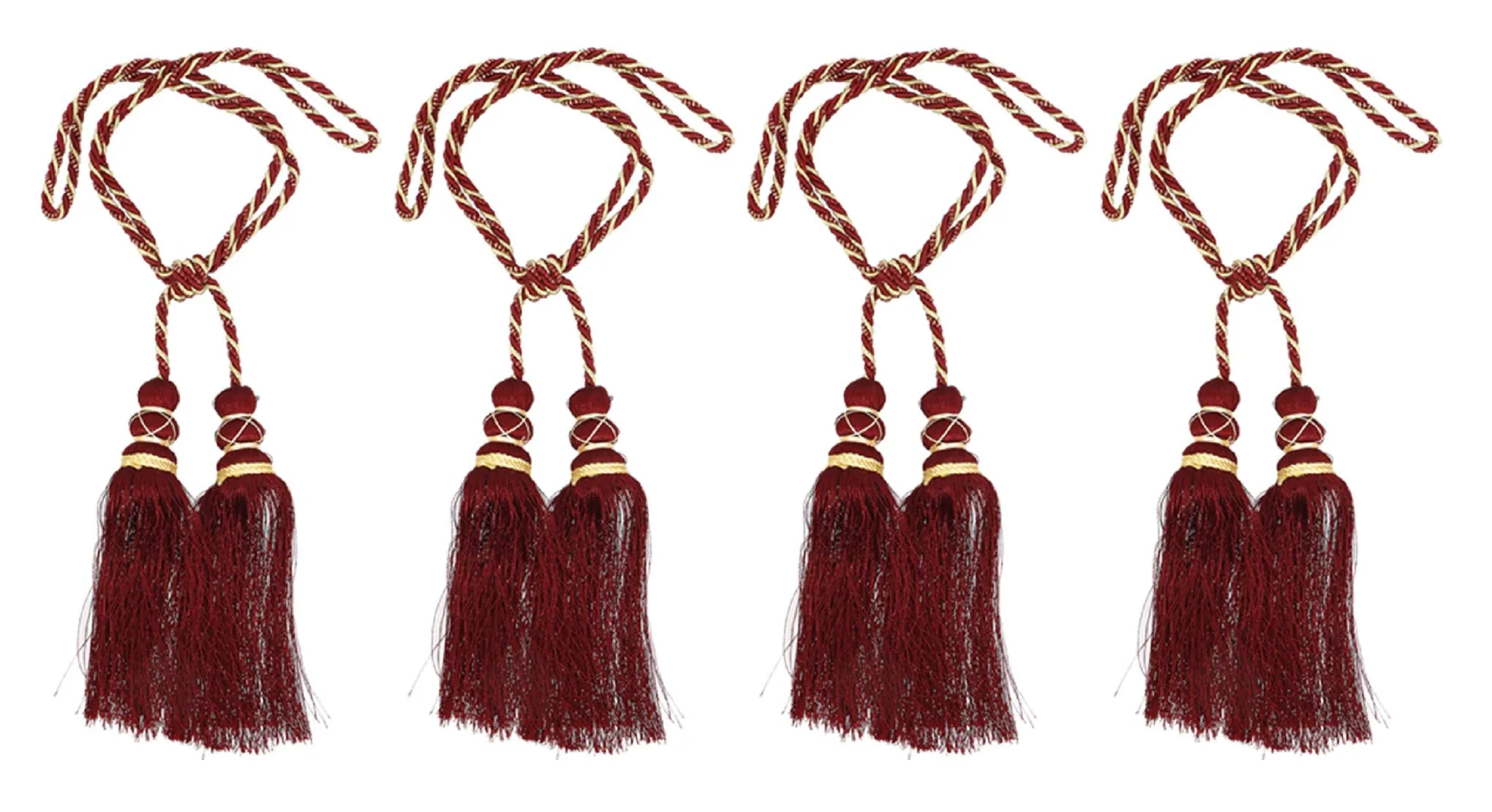 Heart Home Polyester 4 Pieces Curtain Tie Back Tassel Set (Maroon) CTHH5305